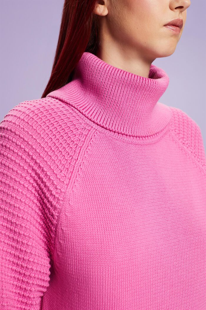 Pull-over à col cheminée en coton, PINK FUCHSIA, detail image number 1