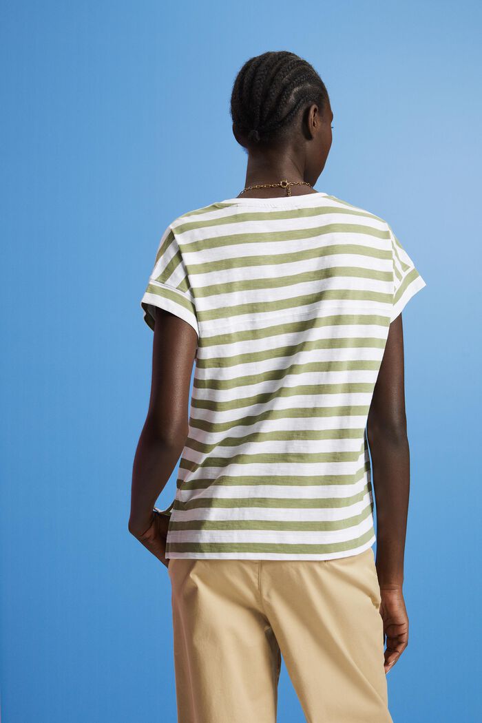 Gestreiftes Baumwoll-T-Shirt mit V-Ausschnitt, LIGHT KHAKI, detail image number 3