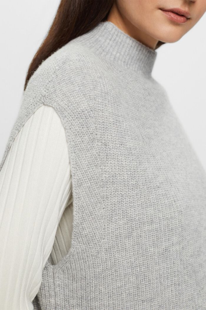 Pull sans manches en maille côtelée de laine mélangée, LIGHT GREY, detail image number 2