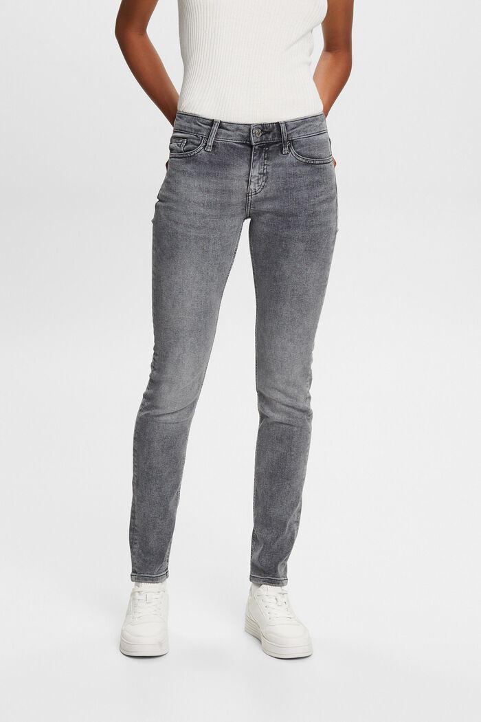 Schmale Jeans mit mittelhohem Bund, GREY MEDIUM WASHED, detail image number 0
