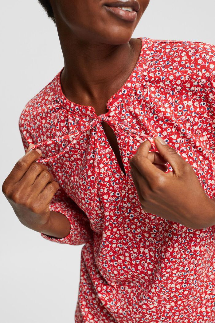 T-shirt à manches longues façon chemisier en coton biologique mélangé, RED, detail image number 2