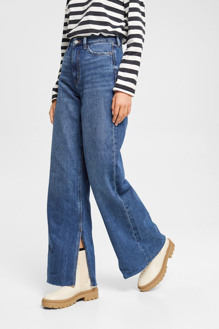Jeans mit weitem Bein, 100 % Baumwolle, BLUE DARK WASHED, detail image number 0