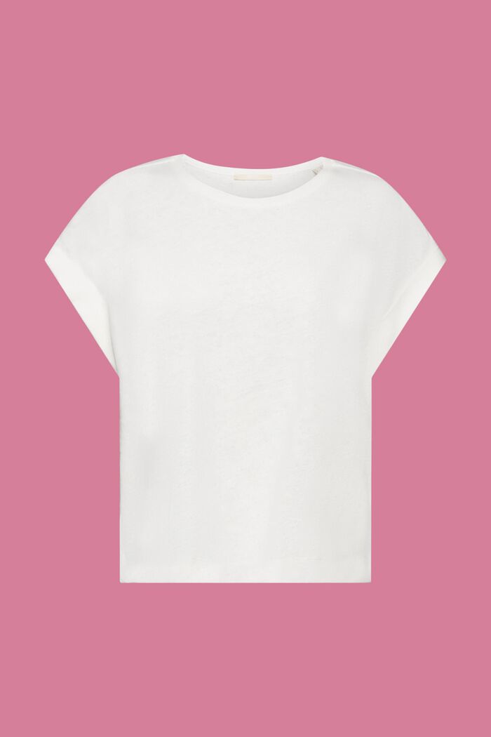 T-Shirt aus Baumwoll-Leinen-Mix, OFF WHITE, detail image number 7