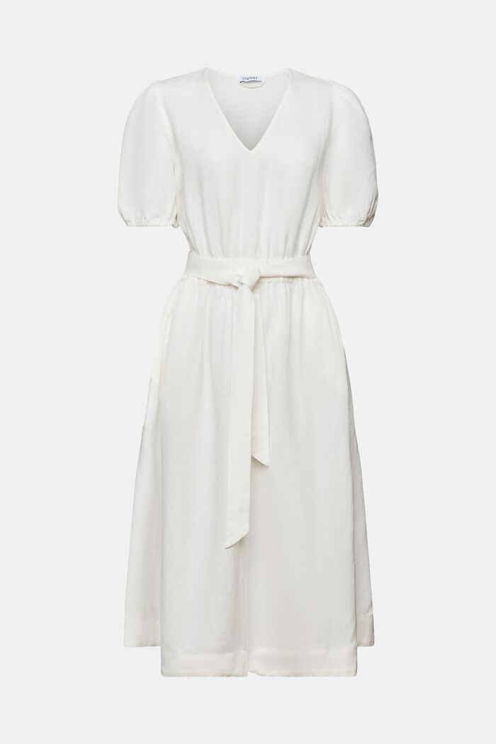 Robe longueur midi, manches bouffantes, ceinture, OFF WHITE, detail image number 6