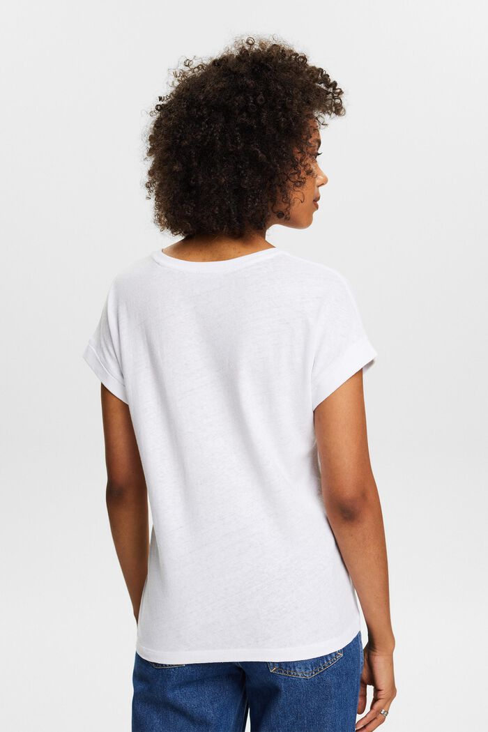 T-Shirt mit V-Ausschnitt aus Baumwolle-Leinen-Mix, WHITE, detail image number 2
