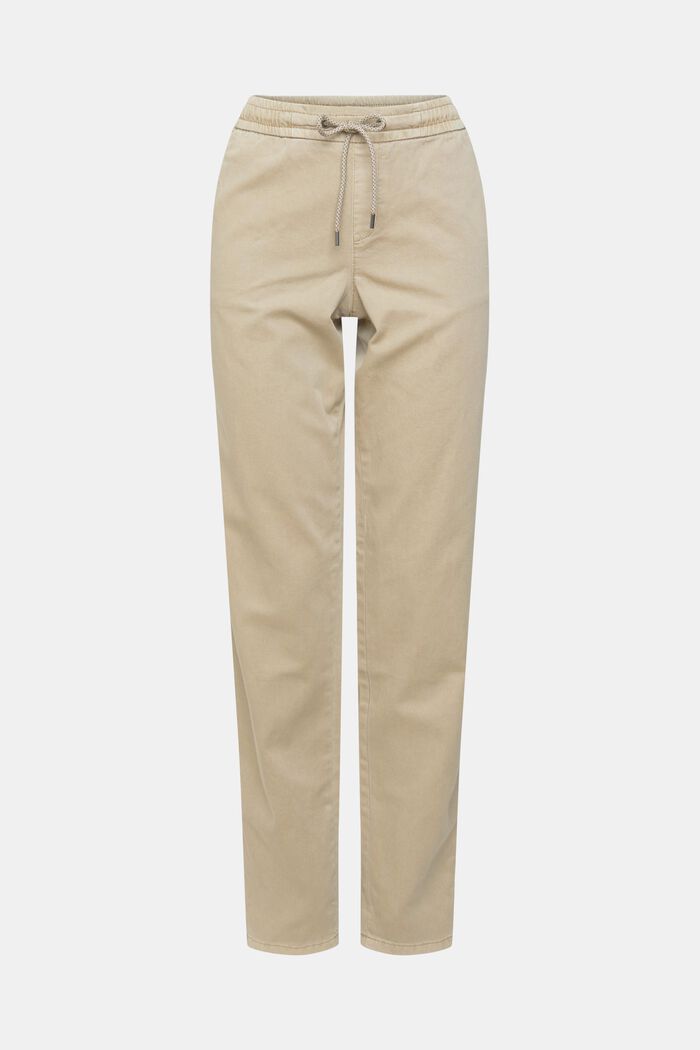 Pantalon en coton Pima doté d´un cordon de serrage à la taille, LIGHT TAUPE, detail image number 1