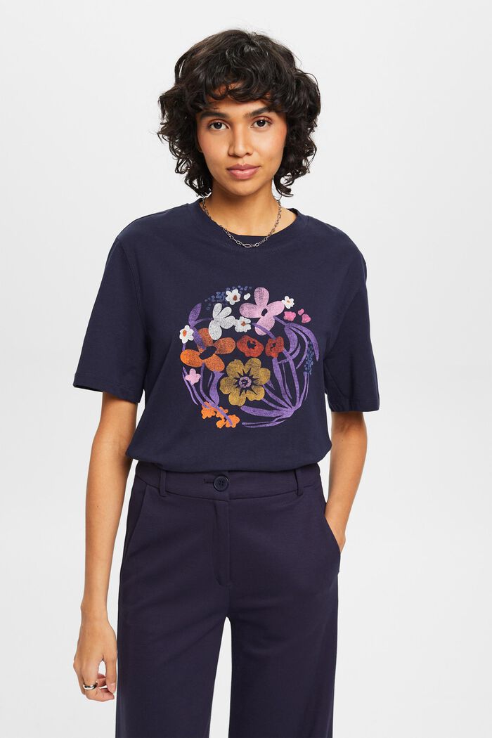 T-shirt à imprimé à fleurs, NAVY, detail image number 0