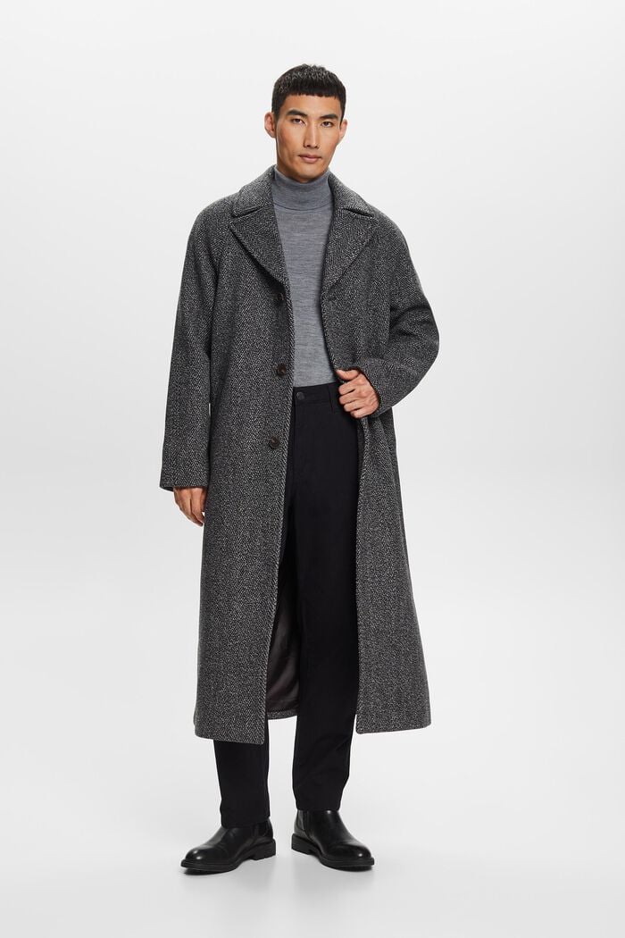 Manteau en laine mélangée à chevrons, BLACK, detail image number 1