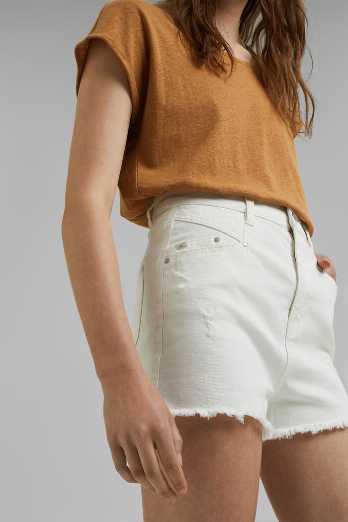 Short en jean taille haute animé d´effets usés, WHITE, detail image number 2