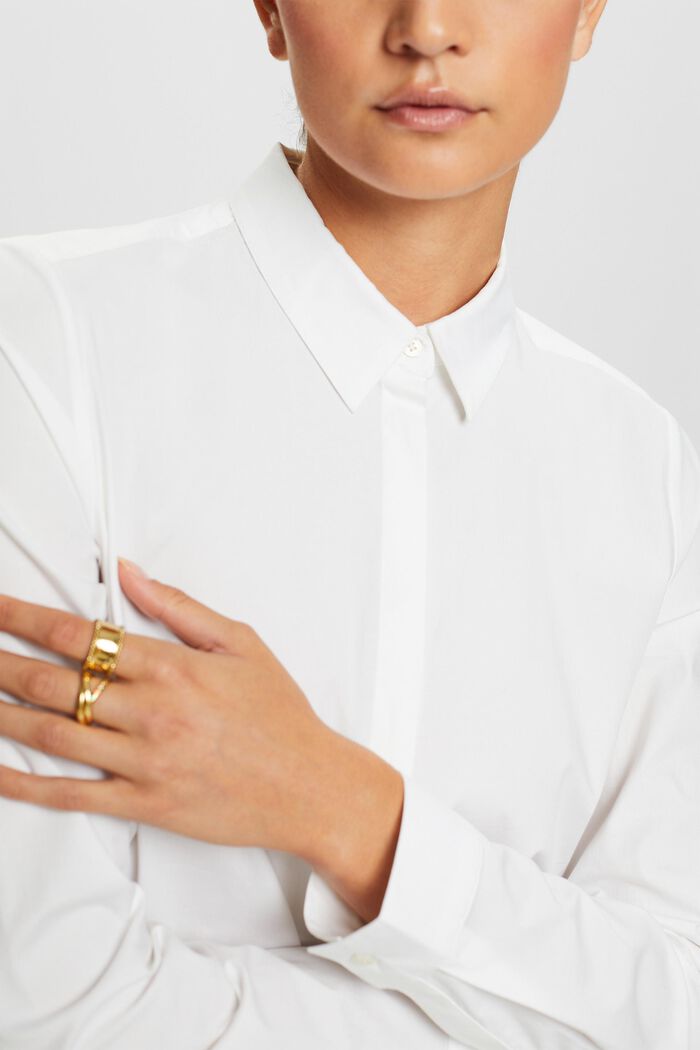 Langärmlige Popeline-Bluse, WHITE, detail image number 1
