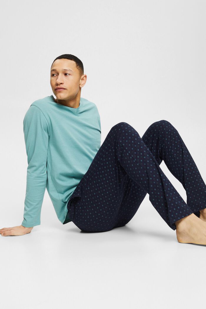 Pyjama mit Punkte-Print, 100% Baumwolle, TEAL GREEN, detail image number 0