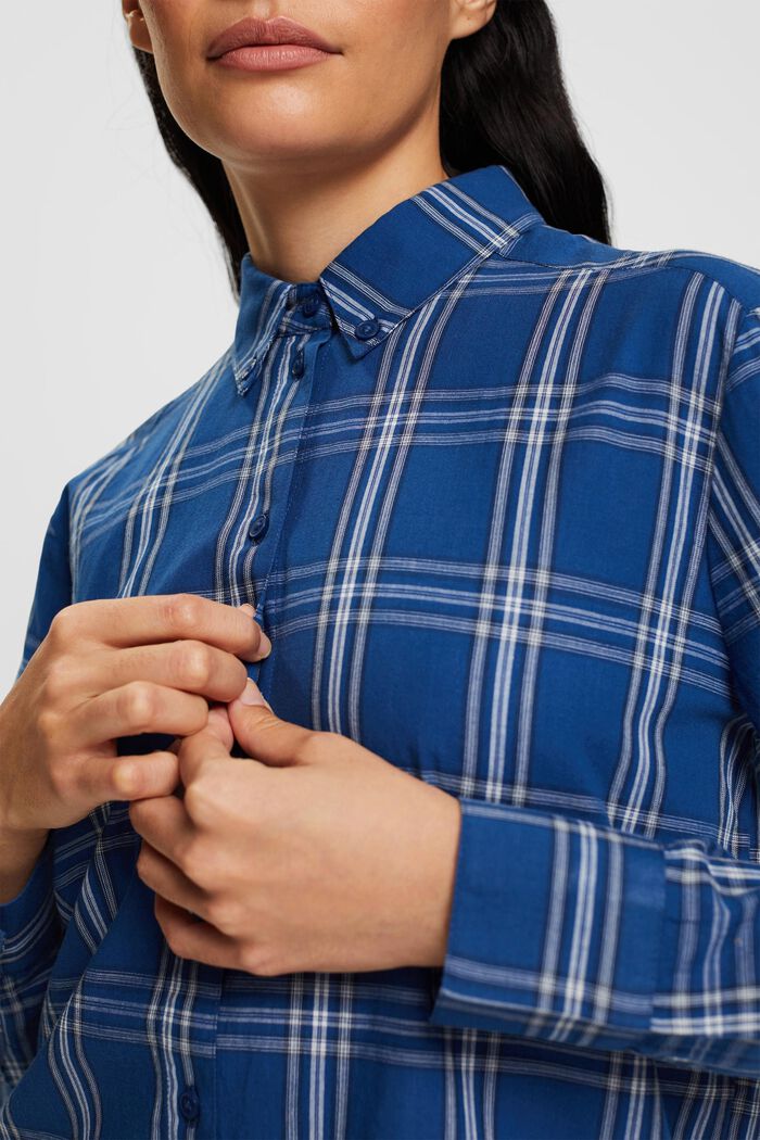 Karierte Hemdbluse mit Button-Down-Kragen, BLUE, detail image number 0