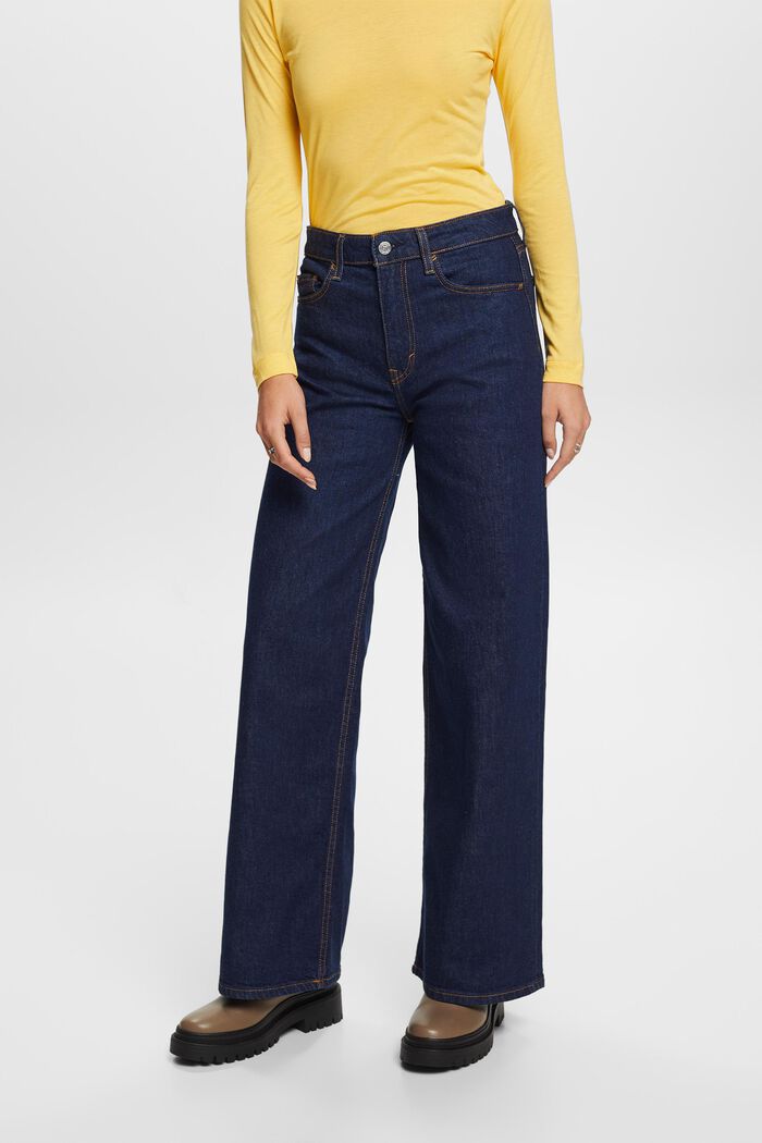 Retro-Jeans mit hohem Bund und weitem Bein, BLUE RINSE, detail image number 0