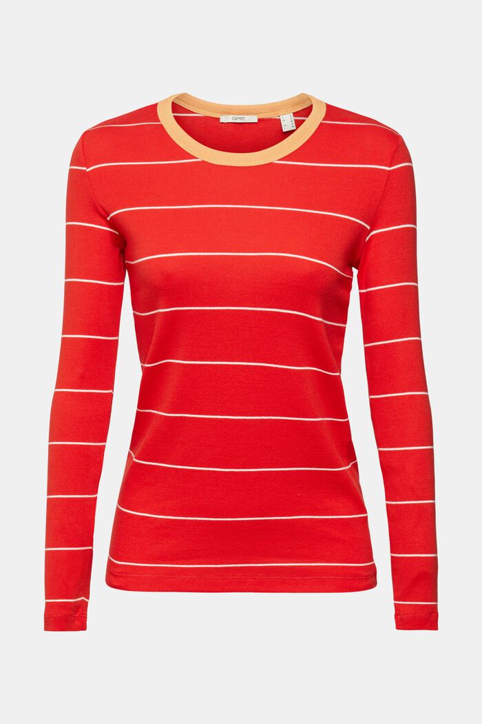 T-shirt rayé à manches longues, coton bio, RED, detail image number 2