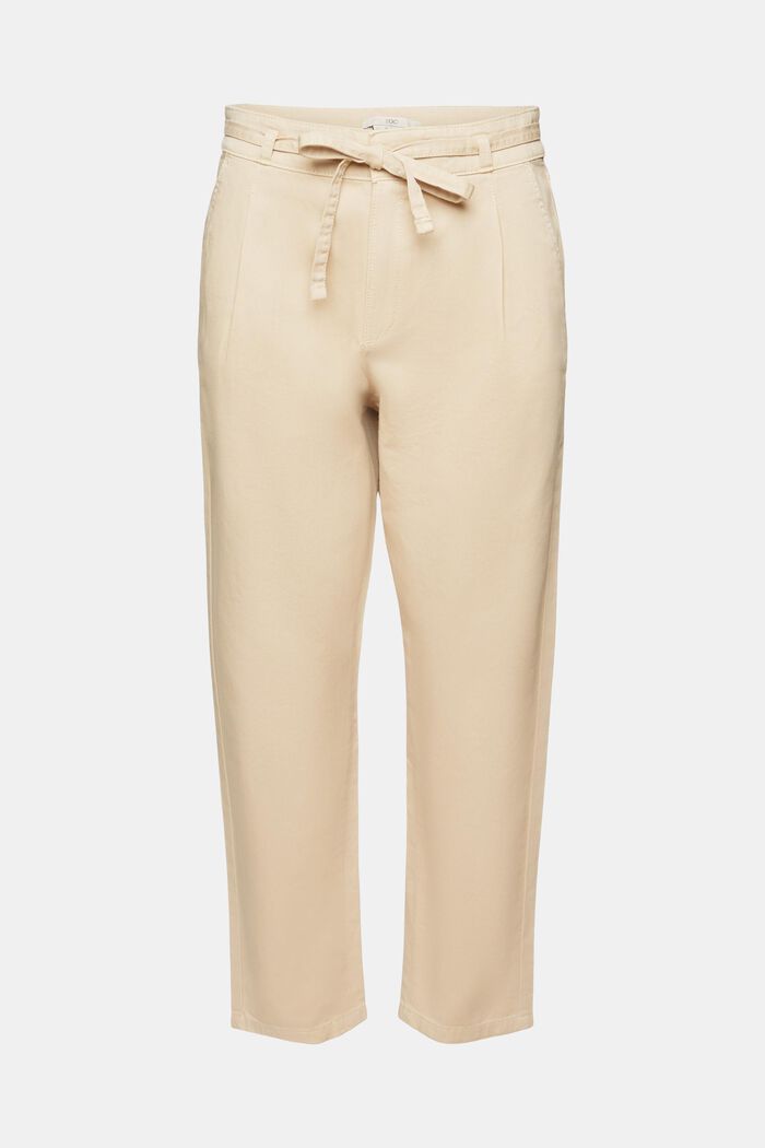 Pantalon à pinces ceinturé, coton Pima, BEIGE, detail image number 7