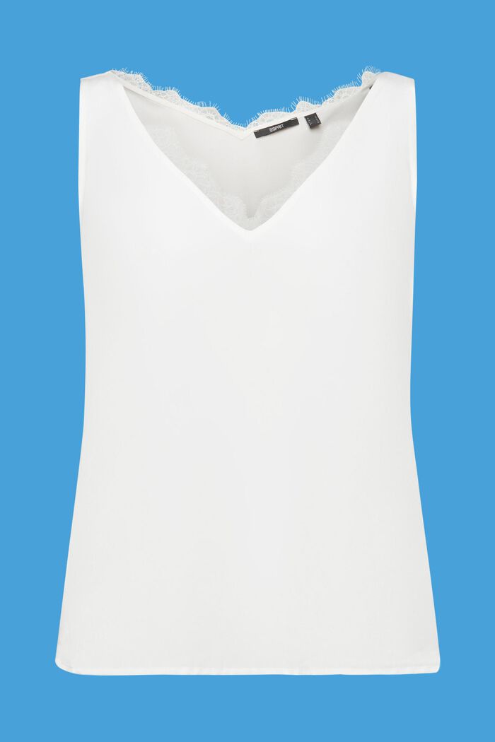 Ärmellose Bluse mit Spitzenbesatz, WHITE, detail image number 7