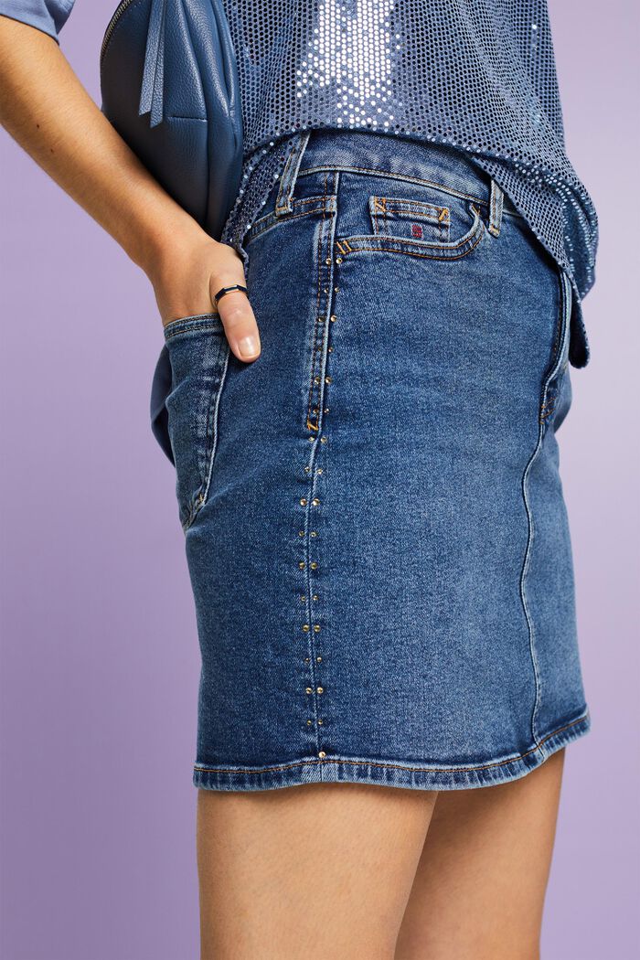 Mini-jupe en jean ornée de strass, BLUE MEDIUM WASHED, detail image number 4