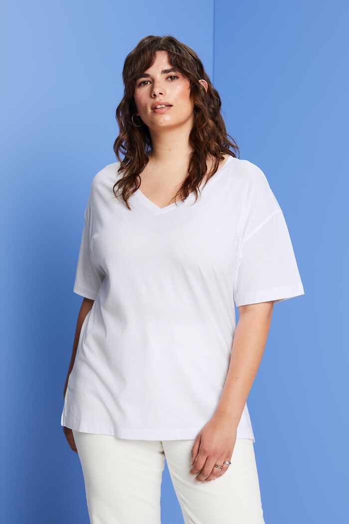 CURVY T-Shirt mit V-Ausschnitt, TENCEL™, WHITE, detail image number 0