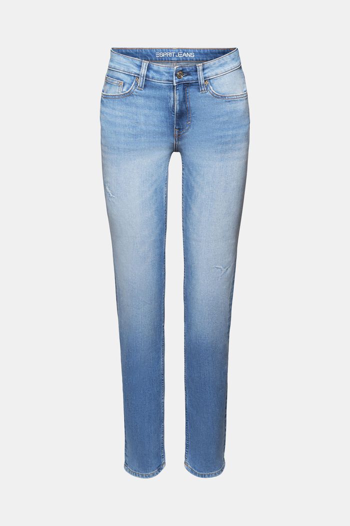 Gerade geschnittene Jeans mit mittelhohem Bund, BLUE MEDIUM WASHED, detail image number 7