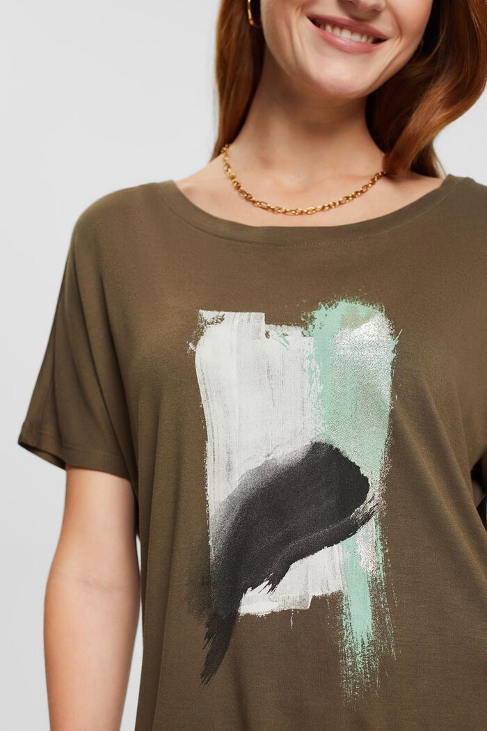 Print-T-Shirt, LENZING™ ECOVERO™, KHAKI GREEN, detail image number 0