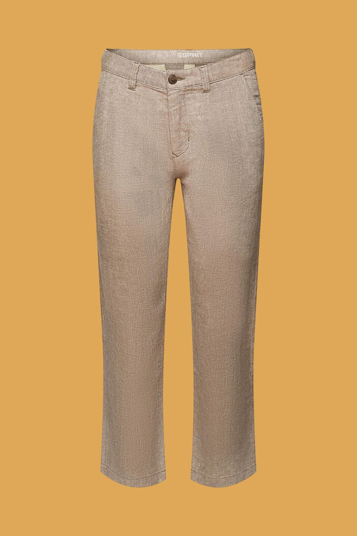 Pantalon à chevrons en mélange de coton et de lin, DARK BROWN, detail image number 7