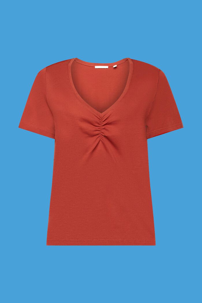 Shirt mit Raffung, 100% Baumwolle, TERRACOTTA, detail image number 6