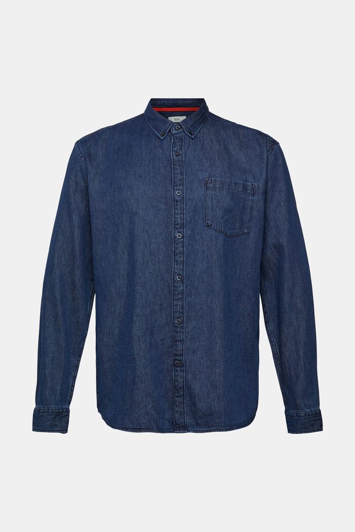 Chemise en jean à poche plaquée, BLUE DARK WASHED, detail image number 7