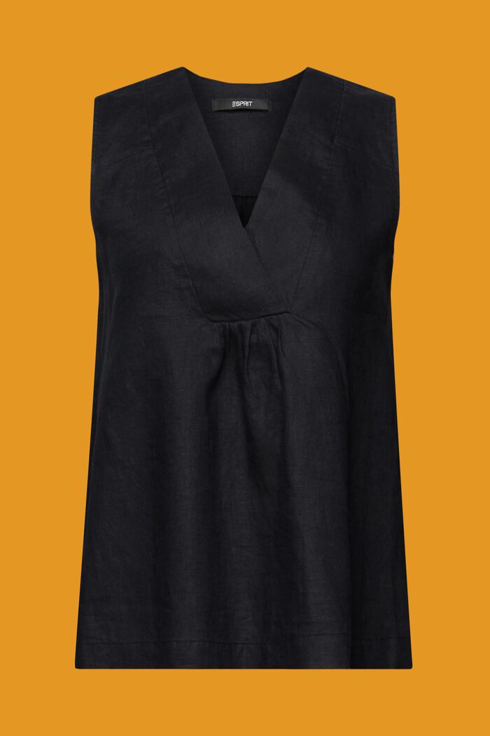 Ärmellose Babydoll-Bluse aus Leinen, BLACK, detail image number 5