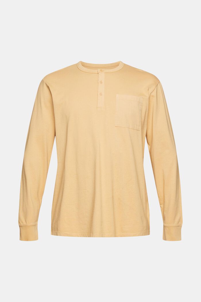 T-shirt en jersey à manches longues et boutons, 100 % coton, SAND, overview