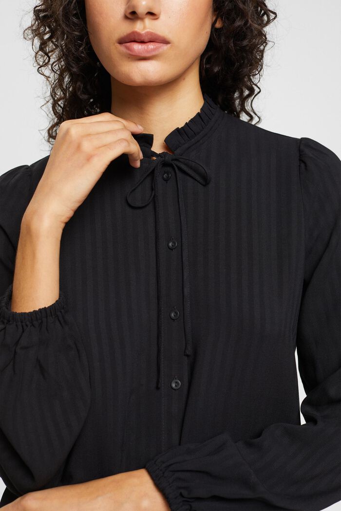 Bluse mit gekräuseltem Kragen, LENZING™ ECOVERO™, BLACK, detail image number 0