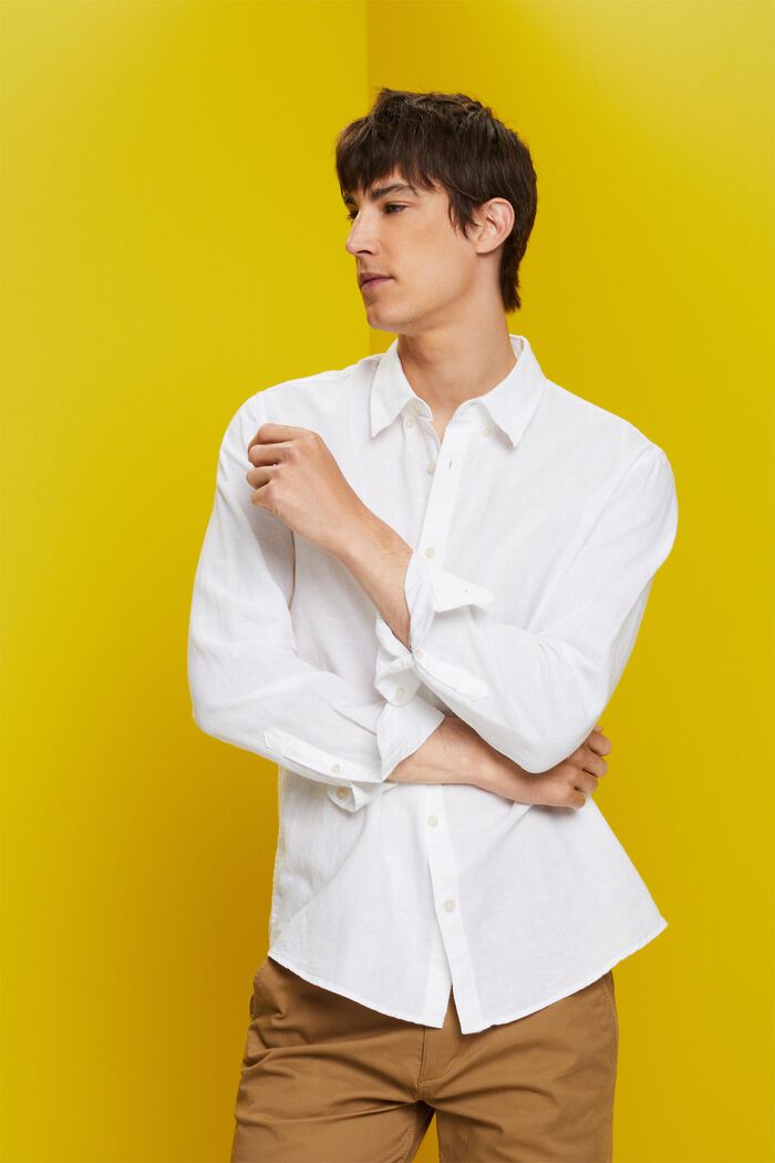 Button-Down-Hemd aus Baumwolle und Leinen, WHITE, detail image number 4