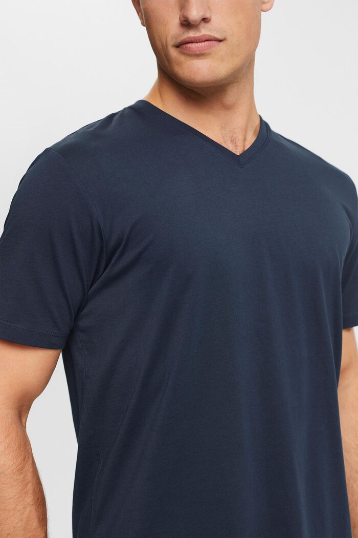 T-Shirt mit V-Ausschnitt aus nachhaltiger Baumwolle, NAVY, detail image number 0