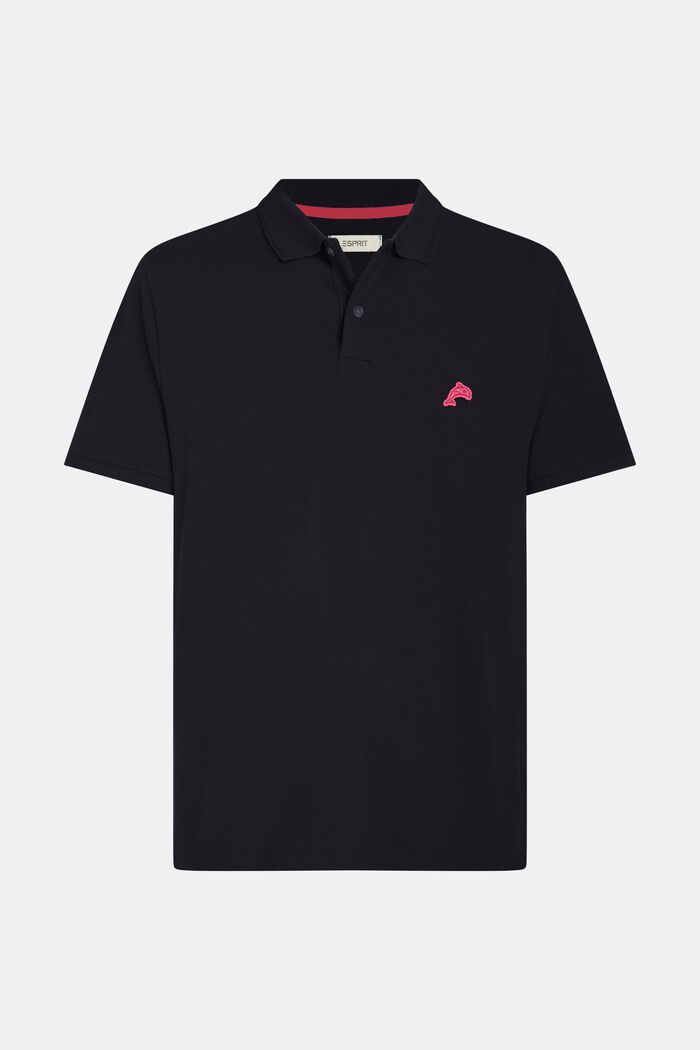 Klassisches Tennis-Poloshirt mit Dolphin-Batch, BLACK, detail image number 4