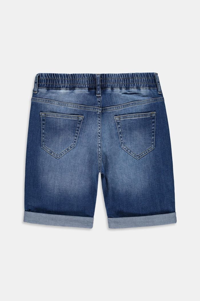 Short en jean à taille élastique, en coton, BLUE MEDIUM WASHED, detail image number 1