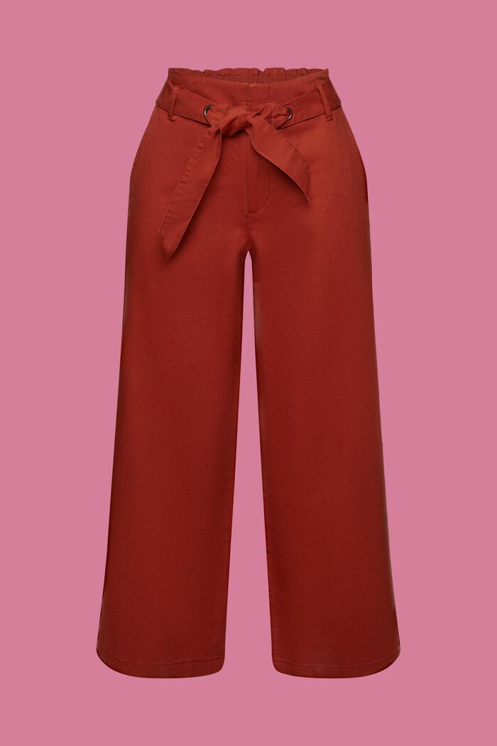 Jupe-culotte en coton et lin dotée d’une ceinture à nouer, TERRACOTTA, detail image number 7