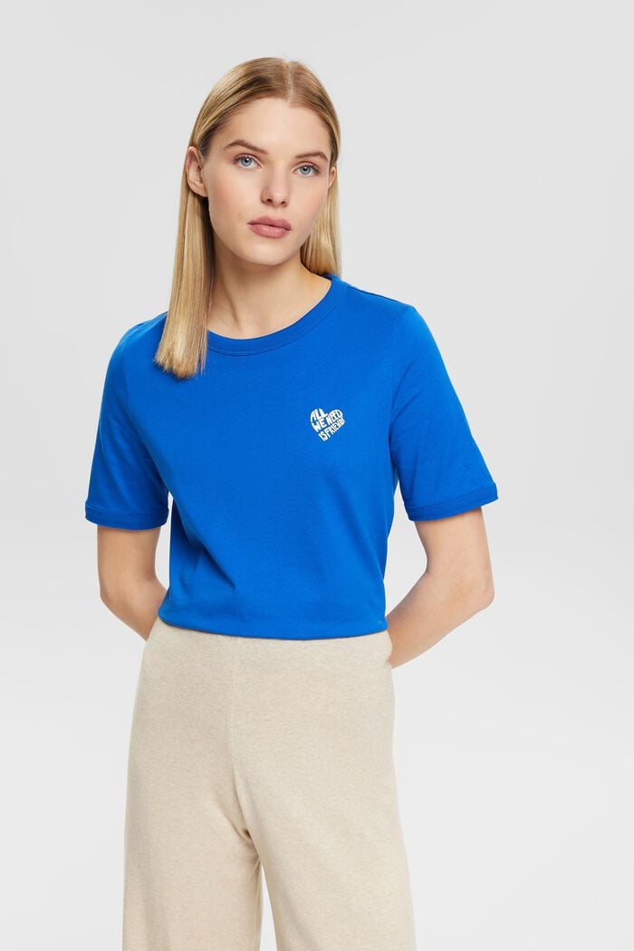 T-shirt en coton à logo en forme de cœur, BLUE, detail image number 0