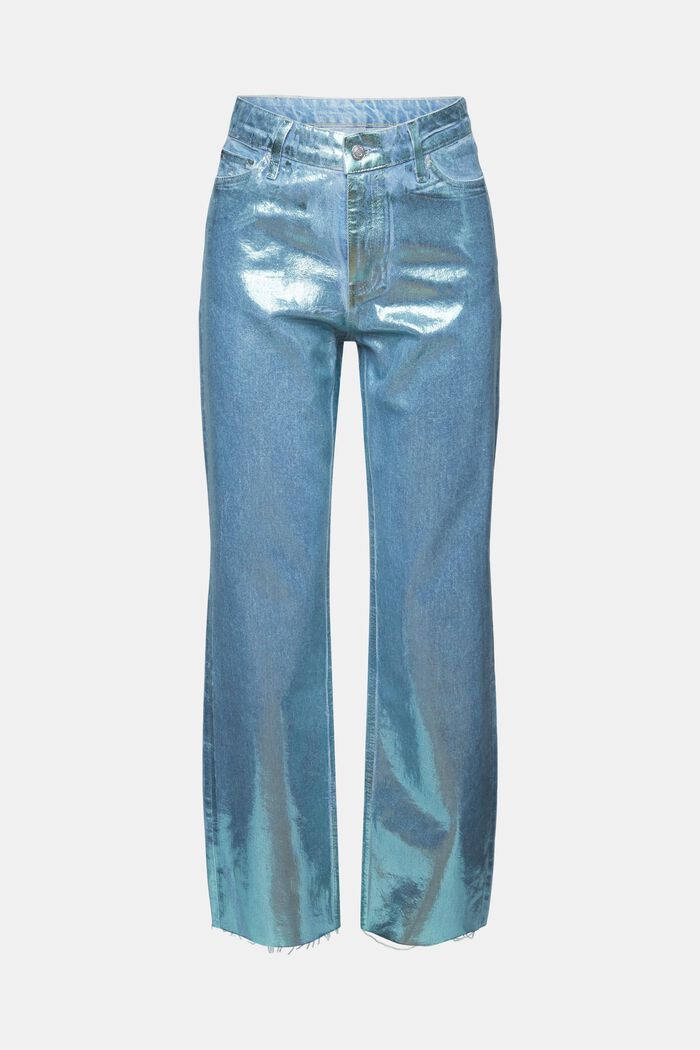 Gerade Retro-Jeans mit hohem Bund im Metallic-Look, DENIM/PISTACHIO GREEN, detail image number 7