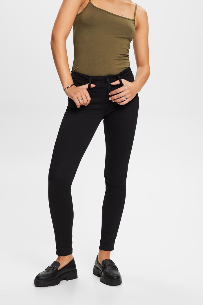 En matière recyclée : le jean stretch de coupe Skinny Fit taille mi-haute, BLACK RINSE, detail image number 0