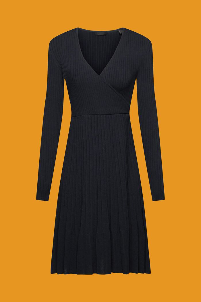 Plissiertes Wickelkleid mit langen Ärmeln, BLACK, detail image number 6