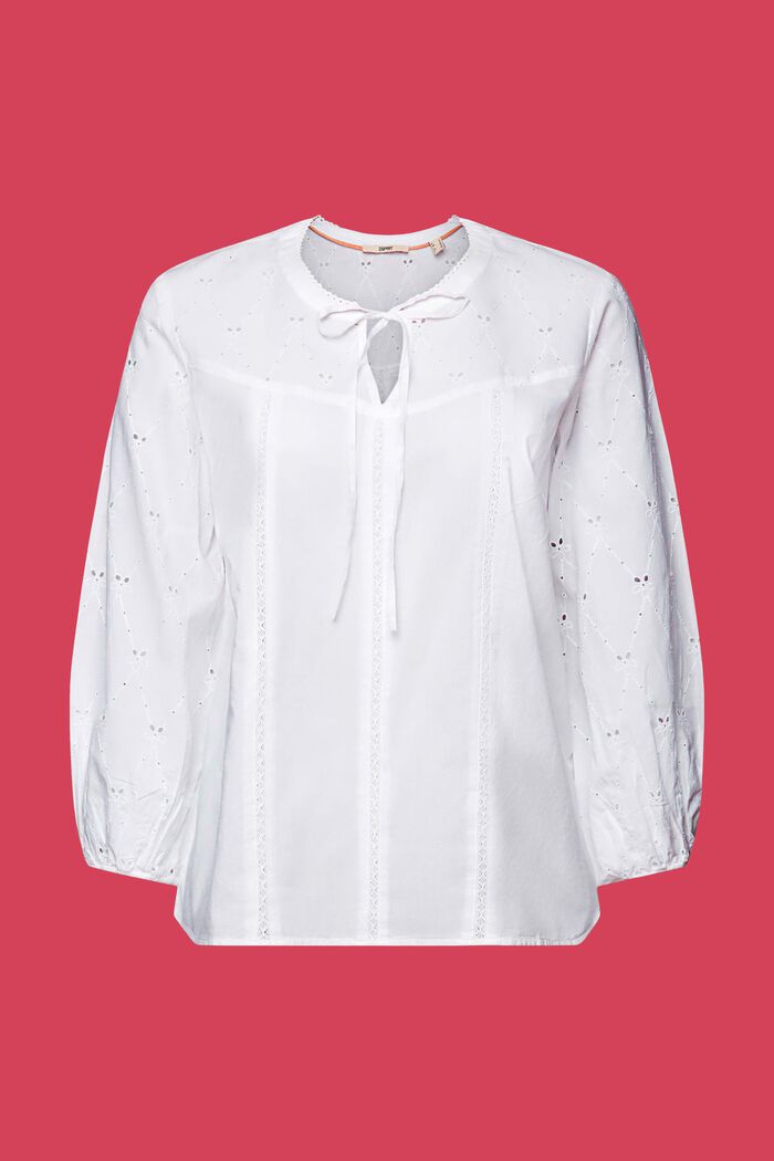 Bluse mit Stickerei, 100 % Baumwolle, WHITE, detail image number 5