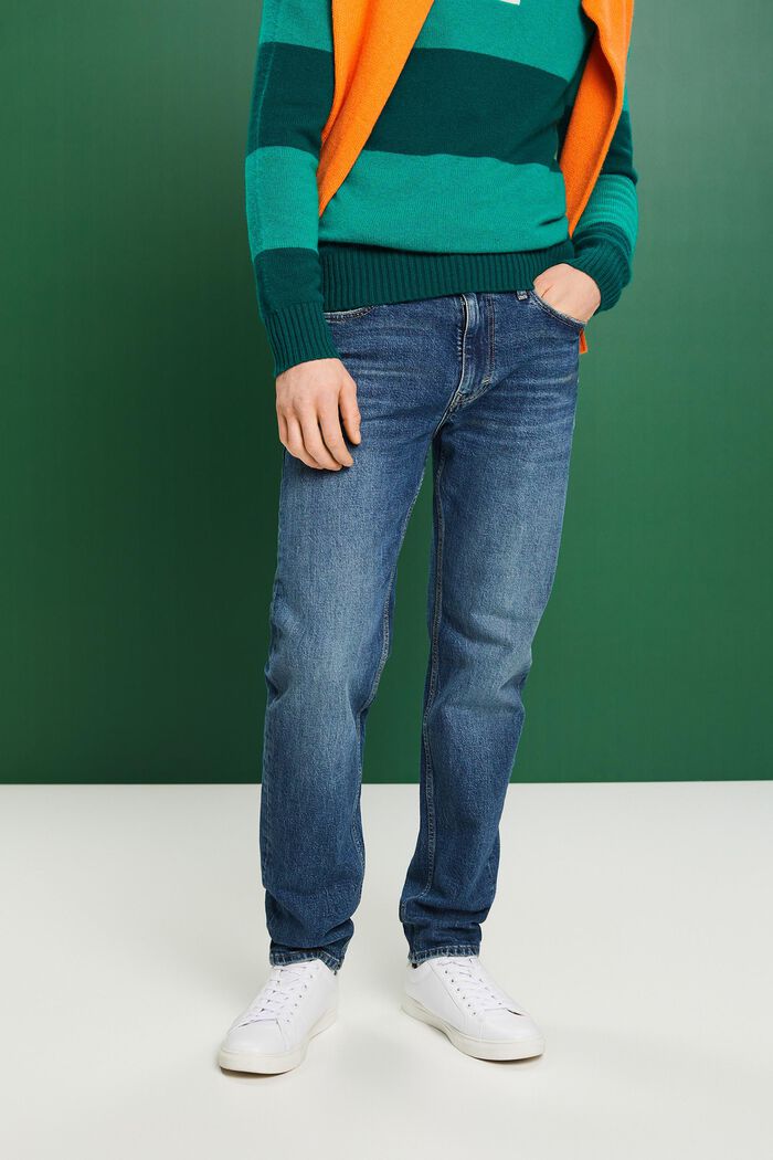 Gerade Jeans mit mittelhohem Bund, BLUE MEDIUM WASHED, detail image number 0