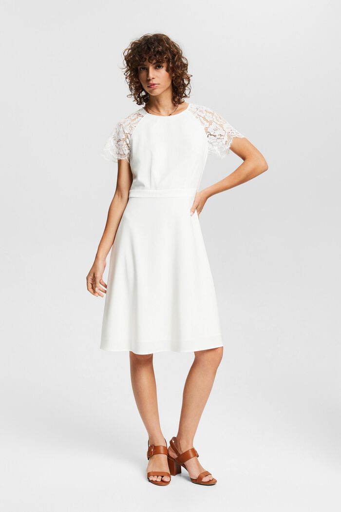 Kleid mit Spitzenärmeln, OFF WHITE, detail image number 1