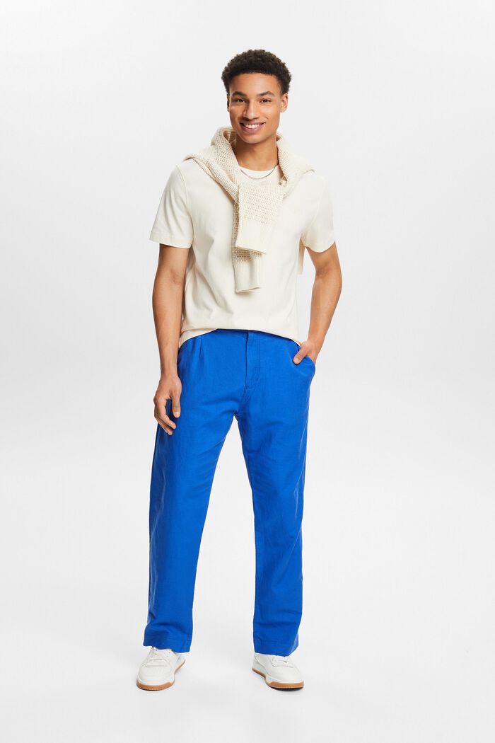 Pantalon de coupe droite en lin et coton, BRIGHT BLUE, detail image number 5