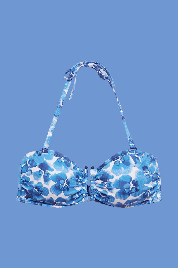 Haut de bikini bandeau rembourré à imprimé, BLUE, detail image number 4