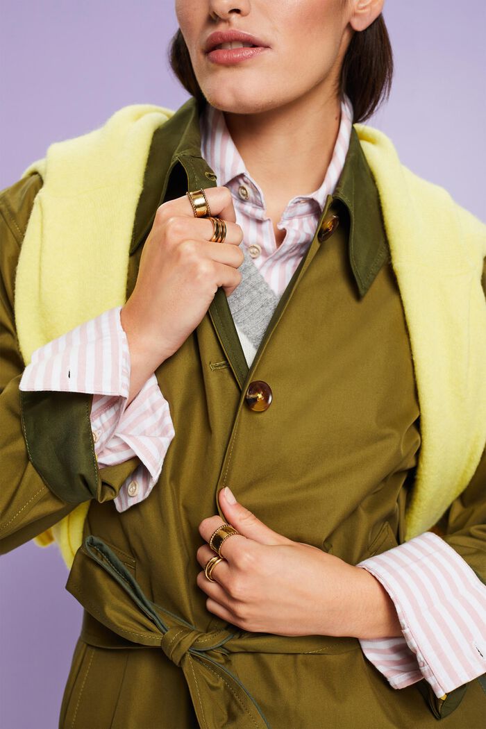 Trench-coat à ceinture en coton biologique, OLIVE, detail image number 3