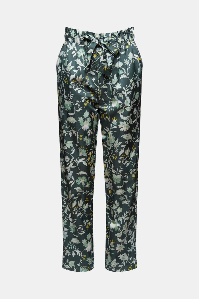 À teneur en soie : le pantalon de pyjama à taille paper bag, DARK TEAL GREEN, overview