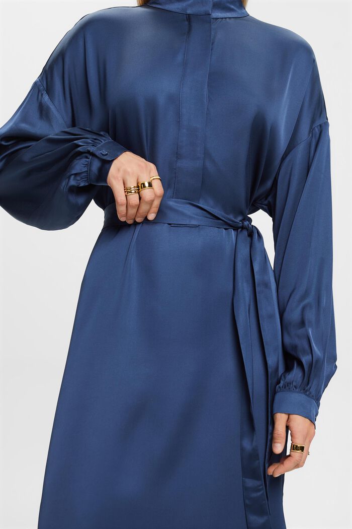 Hemdblusenkleid aus Satin, GREY BLUE, detail image number 1