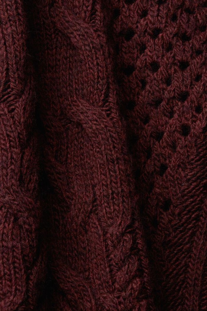 Pullover mit Zopf-Muster, BORDEAUX RED, detail image number 4