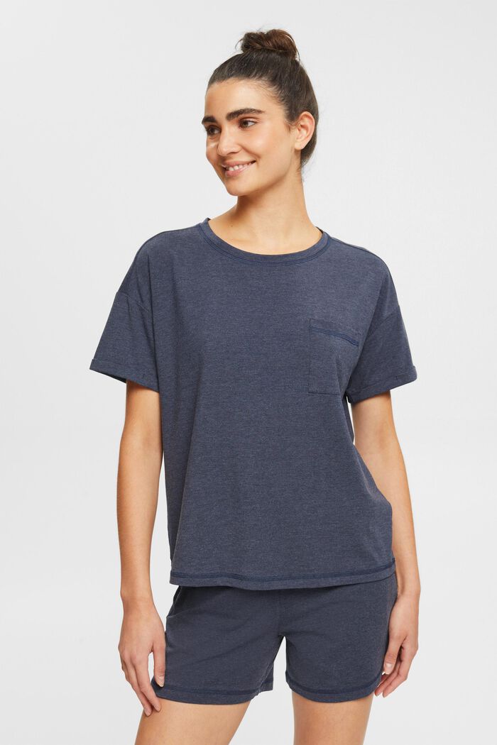 T-shirt en coton mélangé à poche-poitrine, NAVY, detail image number 0