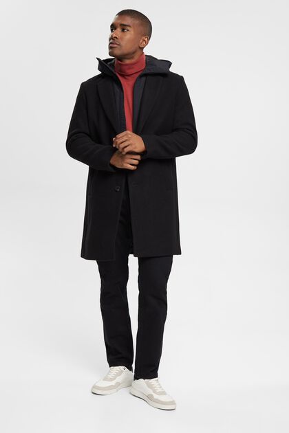 Mantel aus Wollmix mit abnehmbarer Kapuze